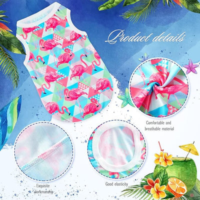 Kajaia 6 Pack Summer Flamingo Dog Shirts, Hawaiian Tropical Tank Tops Clothes Outfit for Dogs Luau Pool Summer Party Costume Cute Sleeveless Pet Apparel for Chihuahua Puppy Toy Breeds Cats(Medium)