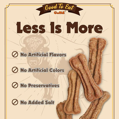 Gootoe Natural Buffalo Dog Treats, Bone Shaped, 1.5 lb, Pack of 3 | Low-fat chews for training rewards, limited ingredient, for small dogs and puppies