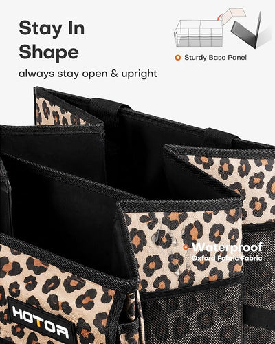 HOTOR Trunk Organizer - Car Organizer, Foldable Trunk organizer for SUVs & Sedans, Sturdy Car Organization for Car Accessories, Tools, Sundries, Brown Leopard, 2 Compartments, 21.3"×12.6"×10.6"