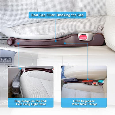 Car Seat Gap Filler Set of 2, 3IN1 Seat Side Gap Filler Plug with Storage Slot & Hook Function, Soft Foam Universal Fit Car SUV Truck Fill Gap Between Seats Console Organizer（Narrow Espresso brown）