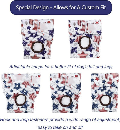 CuteBone Dog Diapers Female Washable Small Medium Large 3 Pack Reusable Doggie Diapers 4th of July Puppy Period Pants for Doggy Heat Cycle Peeing