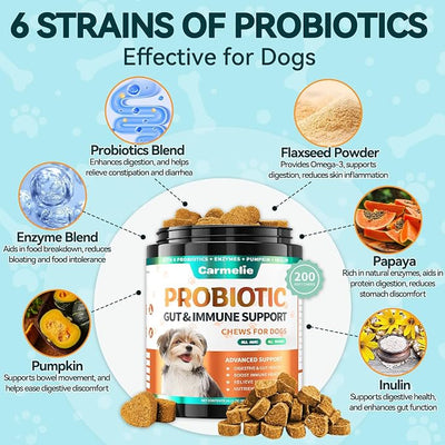 Probiotic & Flea Chews for Dogs - 200 Each - Natural Flea & Tick Prevention with Skin Support + Digestive, Gas & Immune Relief with Pumpkin & Enzymes - Chicken Flavor