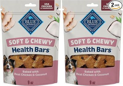 Blue Buffalo Soft & Chewy Health Bars, Baked with Real Chicken & Coconut, Natural Dog Treats Mineral-Enhanced for Flavor, 9 oz. Bag (Pack of 2)
