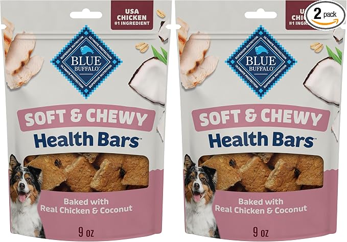 Blue Buffalo Soft & Chewy Health Bars, Baked with Real Chicken & Coconut, Natural Dog Treats Mineral-Enhanced for Flavor, 9 oz. Bag (Pack of 2)