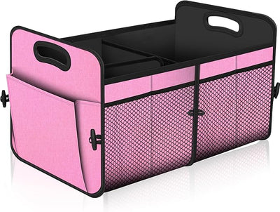 Femuar Car Trunk Organizer,Car Storage Organizer with 72L Large Capacity Waterproof Collapsible and 11 Pockets,Trunk Organizer for Car Suv/Jeep/Sedan, Large Size, Pink