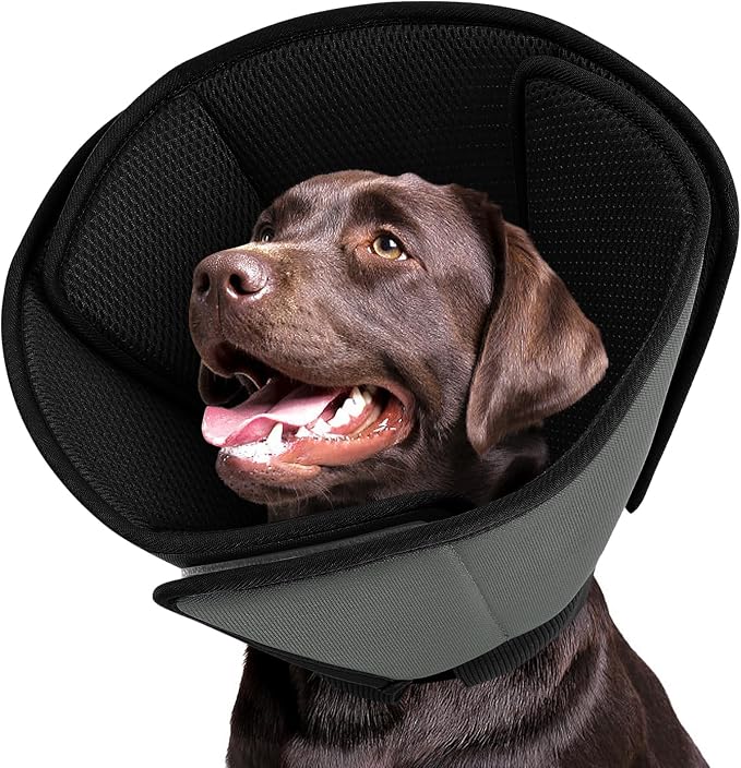 Queenmore Dog Cones for Large Dogs,Soft Dog Cone Stop Licking After Surgery, Adjustable Pet E-Collar Alternative for Wound Healing,BlackGrey,X-Large