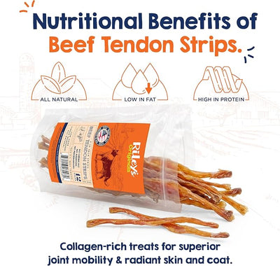 Riley's Beef Tendon Strips - Single Ingredient & Low Odor Beef Tendons for Dogs - Tendon Chews for Dogs Promotes Dental Health - All Natural Dog Treat for Small & Medium Breeds (7-10 inch, 12 Sticks)