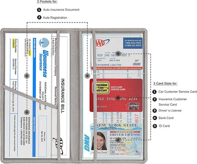 TOURSUIT Car Registration and Insurance Card Holder, Vehicle License Document Glove Box Compartment Organizer, Interior Car Accessories for Women Men (Grey)