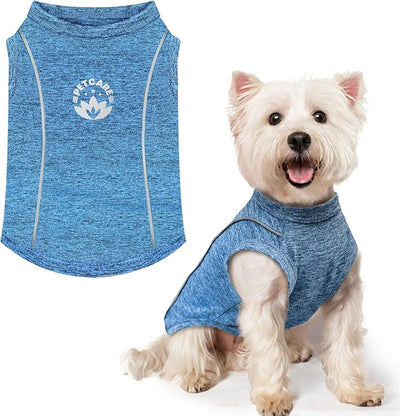 PETCARE Sun Protection Dog Shirts for Small Dogs Quick Dry Soft Stretchy Dog T-Shirts with Reflective Label Tank Top Sleeveless Vest Pet Clothes, Athletic Fabric, Navy, XS (Chest 13" Length 9.8")