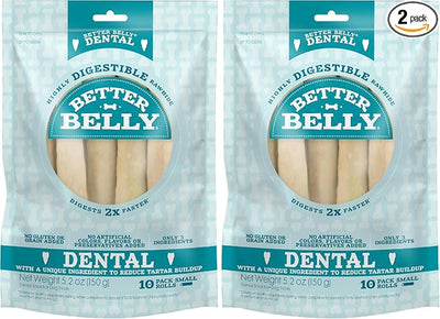 Better Belly Highly Digestible Rawhide Dental Chews, Treat Your Dog to a Chew with NO Artificial Colors or Flavors, 10 Count (Pack of 2)