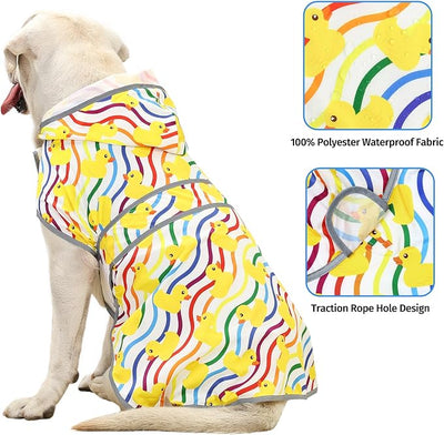 Dog Raincoat for Large Dogs Waterproof Jacket Hooded Rain Coats with Reflective Strips Leash Hole & Poncho Adjustable Fit (Rainbow,XL)