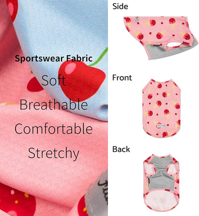 Fitwarm 2 Pack Ice Cream & Cherry UPF 50+ UV Sun Protection Dog Shirt, Lightweight Cooling Vest, Quick Dry Summer Clothes for Small Dogs Girl, Pet Outfit, Pink, Light Sky Blue, XL