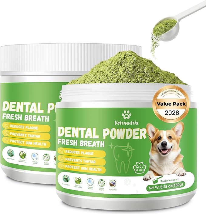 Dog Dental Powder, Dental Powder for Dogs Teeth Cleaning and Breath Fresh, Dog Dental Care with Natural Enzymes, Probiotics, Tartar Remover and Plaque Off - 300g