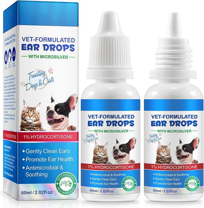 akareni 2Pack Cat & Dog Ear Infection Treatment Drops, Dog Ear Cleaner Drops with 1% Hydrocortisone Soothes Dog Yeast Infection Ear Mites Treatment, Itchy Ear Relief, Odors, for All Ages and Breeds