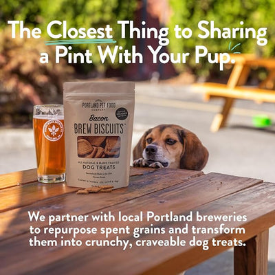 Portland Pet Food Company Bacon Brew Biscuits – Crunchy Limited Ingredient Dog Treats Made with Upcycled Spent Grain, Protein & Fiber Rich Training Treats for Dogs, USA Made, 1 Pack (5 oz Bag)