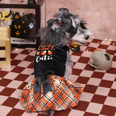 CuteBone Halloween Dog Dresses Velvet Holiday Small Dogs Clothes Onesie Pet Apparel Girl Puppy Skirt with Bow Hair Rope