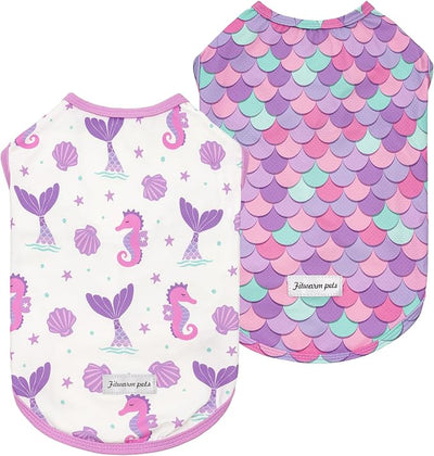 Fitwarm 2 Pack Mermaid & Scale UPF 50+ UV Sun Protection Dog Shirt, Lightweight Cooling Vest, Quick Dry Summer Clothes for Small Dogs Girl, Pet Outfit, Purple, Pink, White, Small