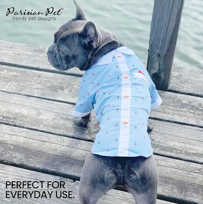 Parisian Pet Anchor Dog Shirt – Nautical Shirts for Small Dogs – Summer Puppy Clothes – Lightweight and Breathable Dog Clothes – Light Blue Dogs Beach Outfit - Comfortable and Trendy Pet T Shirts