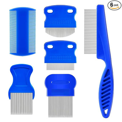 6 Pcs Flea Lice Comb,Stainless Steel Tear Stain Remover,Professional dog eye comb, Flea and Tick Combs for Dogs & Cats, Fine Tooth Dog Comb for Grooming