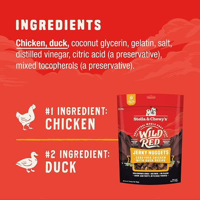 Stella & Chewy's Wild Red Jerky Nuggets - 90% Protein-Rich Chicken & Duck Dog Treats - Grain-Free Training Rewards for All Breeds - Made in USA - 6 oz Bag