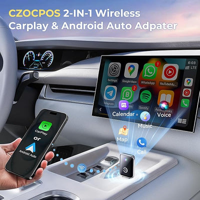 Wireless Carplay Adapter for iPhone, Convert Wired Car play to Wireless, 2 in 1 Plug and Play Mini CarPlay and Android Auto Adapter for iOS 10 Android 11 and Above, Cars with Built-in Carplay (Black)