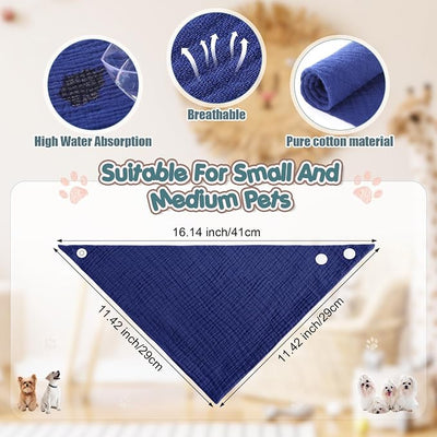 10 Pcs Muslin Cotton Triangle Dog Bandanas Reversible Pet Bibs Scarf Dog Scarves with Two Snaps Apparel Accessories Kerchief for Small to Medium Puppy Cat(Soft & Nature Color)