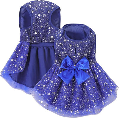 ASENKU Dog Dress Pet Wedding Dress Princess Lace Puppy Birthday Party Outfit Formal Apparel Girl for Small Medium Dogs Cats (XX-Small, Navy Star)