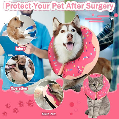 Inflatable Cone Collar for Large Medium Small Dogs, Soft Adjustable Recovery Collar for Dogs Cats,Dog Cone Neck Donut Alternative After Surgery(Pink,Small