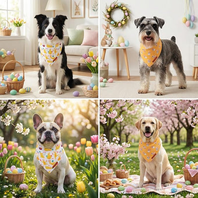 ADOGGYGO Easter Dog Bandanas, Bunny Egg Print Puppy Scarf, Premium Fabric, Adjustable Fit Happy Easter Bandanas for Small Dogs (Small)