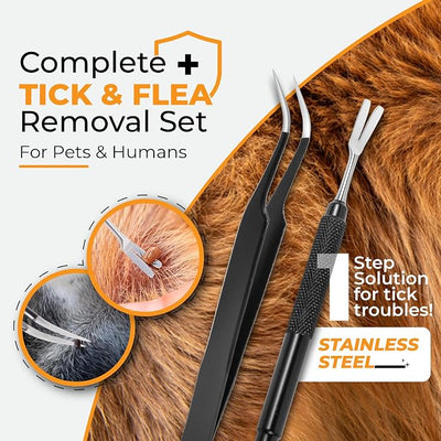 AKOSN Premium Tick Removal Tool, Perfect Tick Remover for Dogs Cats &Humans, Safe Tick Control Puller, with Precision Fine Point Tip Curved Tweezers Set, Meet Various Needs, Stainless Steel- 2 Sets