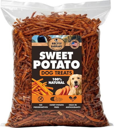 BRUTUS & BARNABY Sweet Potato Dog Treats- No Additive Dehydrated Sweet Potato Fries, Grain Free, Gluten Free and No Preservatives Added (5lb)
