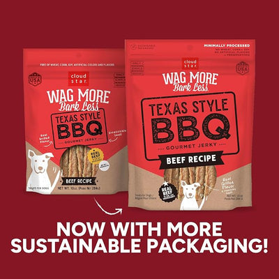 Cloud Star Wag More Bark Less - Dog Treats - Jerky - Texas BBQ Beef - 10 oz Pouch