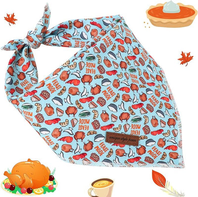 Unique Style Paws Thanksgiving Day Dog Bandana Blue Turkey Cotton Puppy Collars for Small Medium Large Dogs