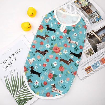 Soft Breathable Sleeveless Dog Vest Cat Shirt Cute Dachshund Dog Floral, Lightweight Pet Clothes for Small Medium Puppies Kittens, Large