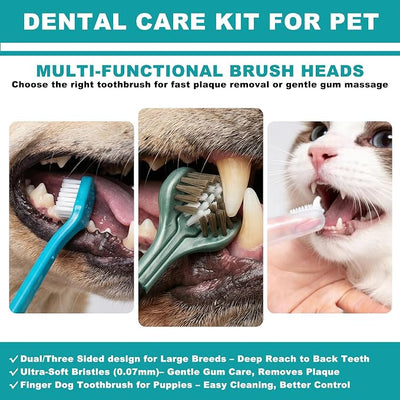 Dog Toothbrush Kit, 360-Degree Finger Three-Sided Design, Replaceable Brush Heads, Easy Teeth Cleaning and Dental Care (7 Pack)
