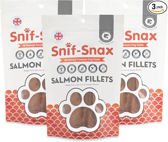 Snif-Snax Salmon Fillets Dog Treats 3 Pack – All Natural Human Grade Grain Free Training & Reward – High Protein Salmon Sticks for Dogs, Healthy Puppy Treats, Soft Jerky-Style Strips