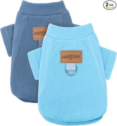 2 Pack Dog Sweaters Warm Fleece Dogs Sweatshirt for Small Medium Dogs with Leash Ring Pet Outfit Puppy Coat Apparel Winter Dog Clothes for Chihuahua, Yorkie, Bulldog, Dachshund Cats XXS, Blue
