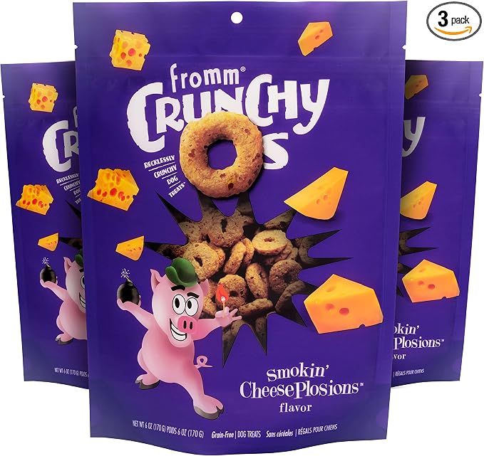 Fromm Crunchy Os Smokin' CheesePlosions Dog Treats - Premium Crunchy Dog Treats - Pork Recipe - Pack of (3) 6 oz Bags