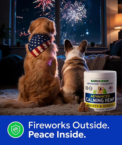 BARK&SPARK Advanced Calming Chews for Dogs - Hemp Chew + Melatonin - Anxiety Relief - Sleep Aid - Relaxing Treats - Stress Relief During Fireworks, Storms, Thunder, Barking