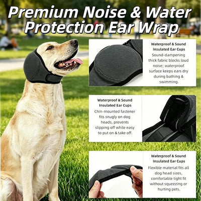 Upgraded Dog Ear Muffs Noise Protection, Calming Ear Covers for Anxiety Relief, Waterproof Elastic Adjustable Dog Snood Ear Wrap for Bathing Swimming Grooming (Grey, M)