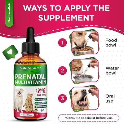 Dog Prenatal Vitamins for Moms During Lactating – Prenatal Vitamins for Dogs & Cats of All Breeds to Care for Pet Development – Multivitamin for Cats – 2 Oz – Herbal Supplement for Pets