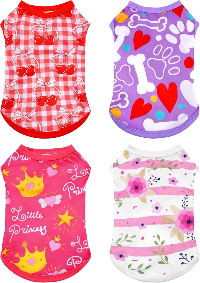 PET SHOW 4 Pack Dog Shirts for Small Doggies Female Tank Top Tee Red Pink T-Shirts Pets Sleeveless Vest Cats Girl Puppy Clothes(Medium)