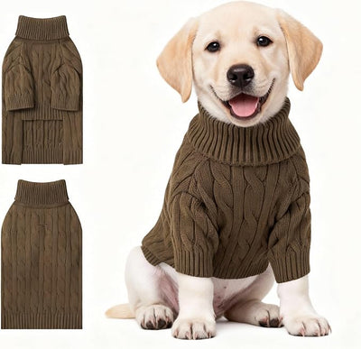 Small Dog Thermal Pullover Sweater, Classic Turtleneck Cable Knitwear Dog Clothes for Cold Weather Warm Pet Clothes for Chihuahua, Bulldog, Dachshund, Pug Tan X-Large