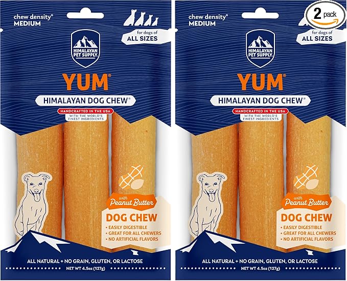 yaky Yum Himalaya Cheese Treats | Lactose Free | Gluten Free | Grain Free | USA Made | for All Breeds | Peanut Butter Cheese Chew (Pack of 2)