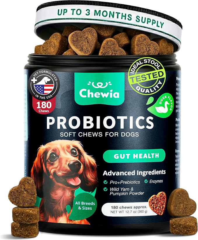 Probiotics for Dogs Gut Health, Digestion, Immunity, Yeast Balance, Itchy Skin, Allergies Support - Dog Probiotic Chews with Digestive Enzymes for Gut Flora- Soft Treats with Pumpkin and Yeast Powder