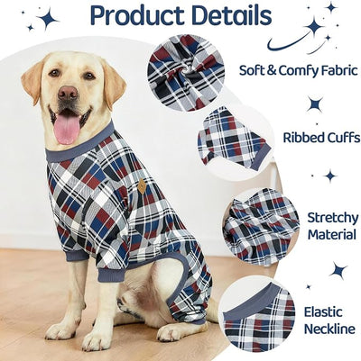 XPUDAC 4 Pack Dog Pajamas for Large Dogs Cats Plaid Doggie Clothes Puppy Onesies Christmas Pajamas Jumpsuits Pet Pjs Shirt Apparel, Plaid, 3X-Large(Chest-26 Back-19.7" Neck-17.3")