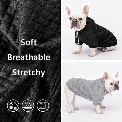 2 Pack Dog Hoodie Sweaters for Small Medium Dogs Warm Dog Clothes for Large Dogs Soft Waffle-Like Laminated Sweatshirt Bulldog (Black+Grey, M/L (Back: 17",Chest: 24.5", Neck: 14.5"))