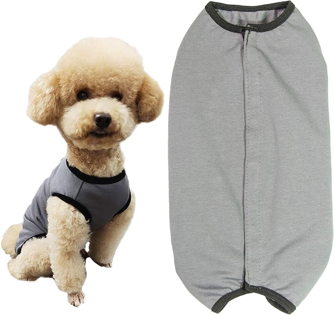 Dog’s Recovery Suit Post Surgery Shirt for Puppy, Wound Protective Clothes for Little Animals(Grey-m)