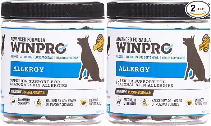 WINPRO Allergy Chews – Plasma-Powered Formula for Dog Seasonal Allergy Support – Grain-Free Natural Blood Protein Supplements – 60 Soft Chews - 2 Pack