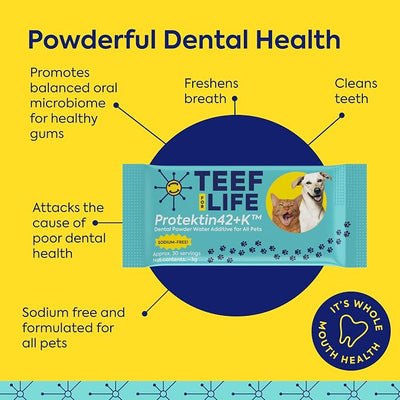TEEF for Life Protektin42K Prebiotic Pet Dental Powder Refill - 3 Packets | 90 Servings, 3-Ingredient Tasteless Natural Water Additive for Dogs & Cats, For Teeth Cleaning, Bad Breath, Tartar & Plaque